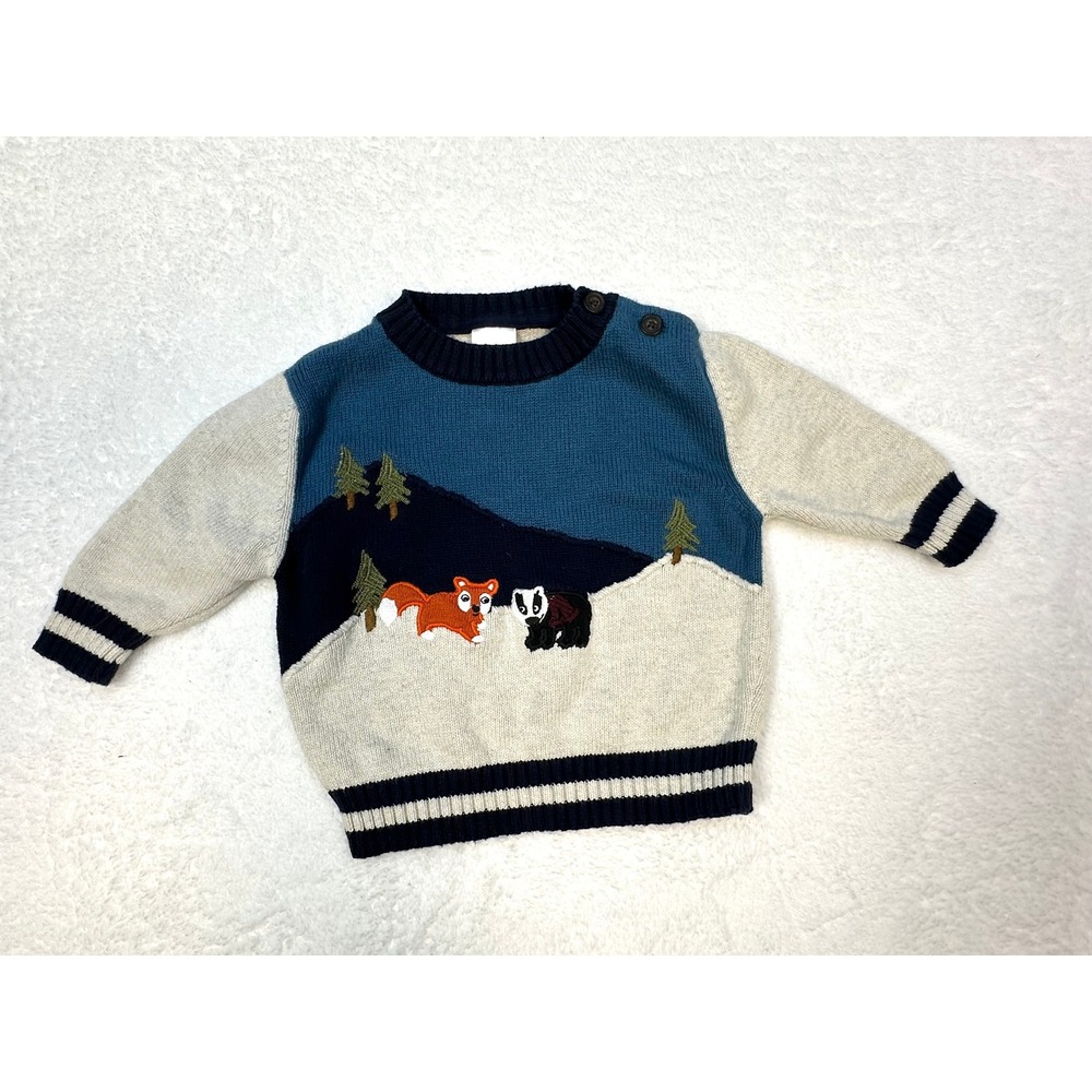 Gymboree 3-6 month boys knit crew neck sweater winter fox badger mountain